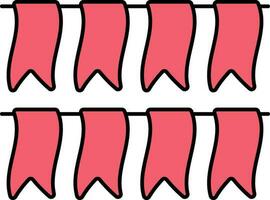 Red Bunting Flags Hang Icon In Flat Style. vector