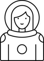 astronauta mujer icono en negro línea Arte. vector