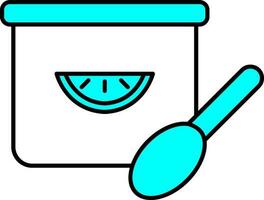 Flat Style Ice Cream Tub Icon In Cyan And White Color. vector