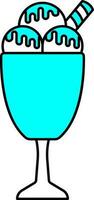 Ice Cream Glass In Cyan And White Color. vector