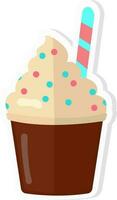 Whipped Ice Cream Cup With Waffle Stick Icon In Sticker Style. vector