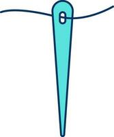 Needle With Thread Icon In Turquoise And Blue Color. vector