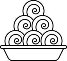 Murukku indio plato plato línea Arte icono. vector