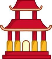 Red And Yellow Chinese Building Icon In Flat Style. vector