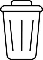 Black Lineal Style Dustbin Icon Or Symbol. vector