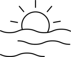 Black Outline Illustration Of Sun With Water Wave Icon. vector