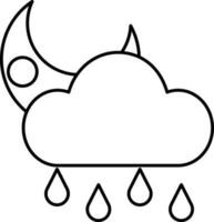 Half Moon With Raining Cloud Black Stroke Icon. vector