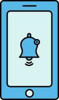 Blue Color Notification Bell In Smartphone Icon. vector