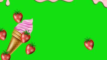 Ice Cream animation is on a green background. Ice Cream icon animation with key color. 4k video