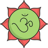 Green And Red Flower Pattern Om Icon In Flat Style. vector