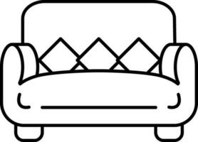 Sofa with cushions icon in black line art. vector