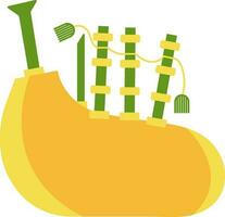 Yellow And Green Bagpipes Icon In Flat Style. vector