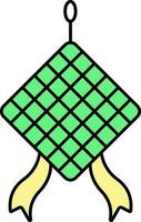 Green And Yellow Ketupat Hang Icon In Flat Style. vector