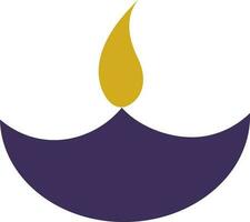 Flat purple oil lamp with yellow flame. vector