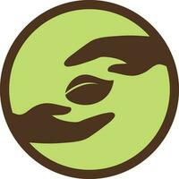 Ecology field icon with seed on hand in circular. vector