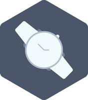 White Wristwatch Icon On Blue Hexagonal Shape. vector
