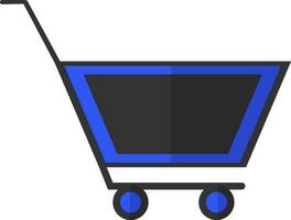 Black and blue shopping basket in flat style. vector