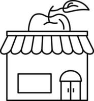 Shop of apple with leaf in black line art. vector