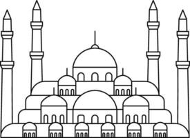 Black Line Art Mosque Icon in Flat Style. vector