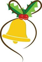 Yellow Christmas bell with bow and holly berry. vector