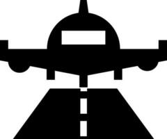 Front view of landing airplane icon in black and white color. vector