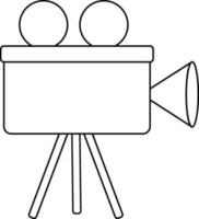 Black line art video camera on tripod. vector