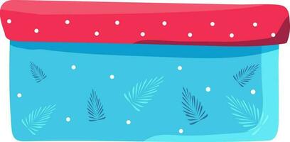 Dots with pine leaves decorated gift box in red and blue color. vector