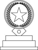 Black line art star decorated laurel wreath in circular shape trophy award. vector