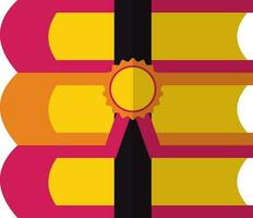 Pink and yellow books decorated with black ribbon and badge. vector