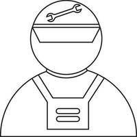 Black line art faceless character plumber in flat style. vector