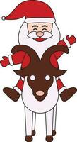 Flat Style Santa Claus Sitting On Reindeer Illustration. vector