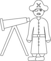 Pirate Man with Telescope Line Art Icon in Flat Style. vector