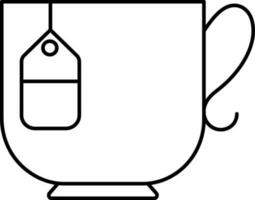 Black Linear Style Tea Bag Cup Icon. vector