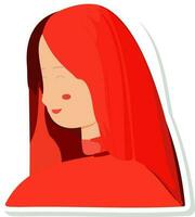 Isolated Red Young Woman Character Icon In Sticker Style. vector