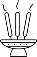 Illustration Of Burning Incense Stick Stand Icon Black Line Art. vector