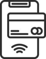 Online Payment with Credit Card and Smartphone Icon in Black Outline. vector