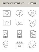 Black Line Art Set of Favorite Icon In Flat Style. vector