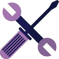 Purple wrench with screwdriver in flat style. vector