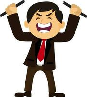 Character of a Businessman breaking stick. vector