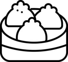 Dumpling Bowl Icon In Black Line Art. vector