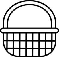 Wicker Basket Icon In Black Line Art. vector