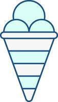 Flat Style Scoop Ice Cone Turquoise And White Icon. vector