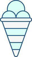 Flat Style Scoop Ice Cone Turquoise And White Icon. vector