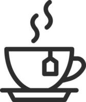 Hot cup with tea bag icon in line art. vector