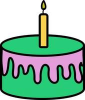 Green Cake with burning candle. vector
