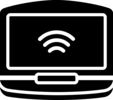 Glyph illustration of laptop with connected to Wifi icon. vector