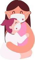 Cartoon Woman Hugging Her Daughter On White Background. vector