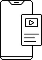 negro contorno jugar vídeo lista en teléfono inteligente pantalla icono. vector
