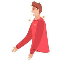 Side View Character of Young Man Having Cold And Cough. vector