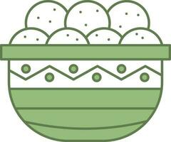 Laddu Bowl Icon In Green And White Color. vector